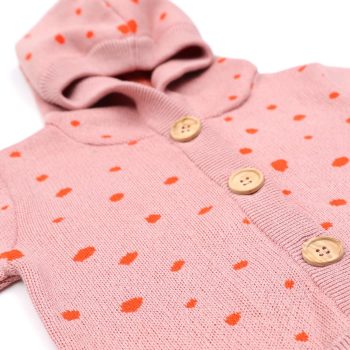 Hooded Patterned Organic Cotton Baby and Kids Cardigan Pink