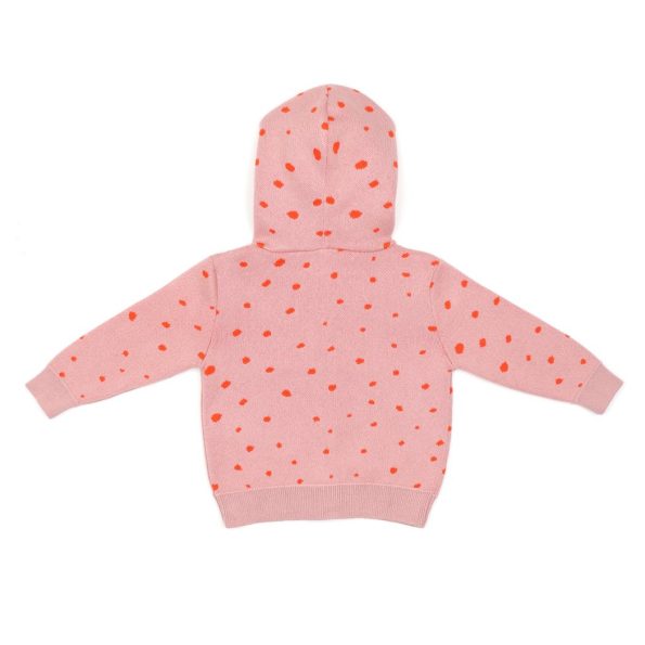 Hooded Patterned Organic Cotton Baby and Kids Cardigan Pink