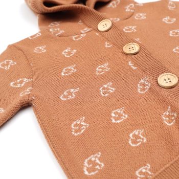 Hooded Patterned Organic Cotton Baby and Kids Cardigan Brown