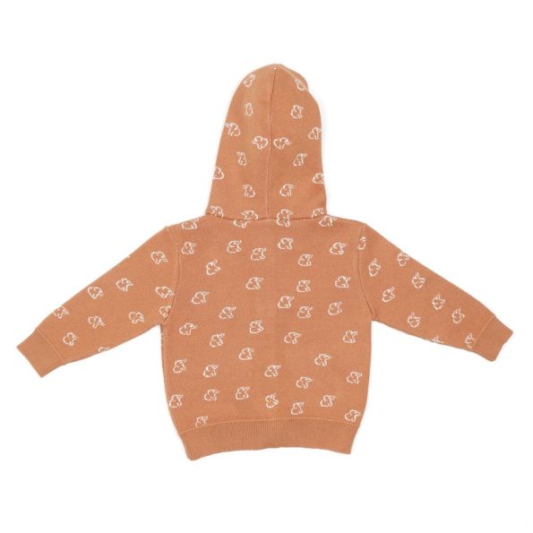 Hooded Patterned Organic Cotton Baby and Kids Cardigan Brown