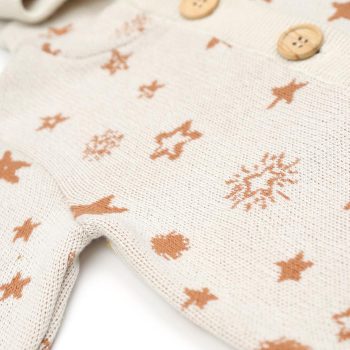 Hooded Patterned Organic Cotton Baby and Kids Cardigan Cream