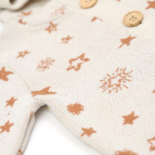 Hooded Patterned Organic Cotton Baby and Kids Cardigan Cream