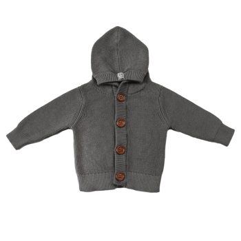 Hooded Organic Cotton Baby and Kids Cardigan Grey