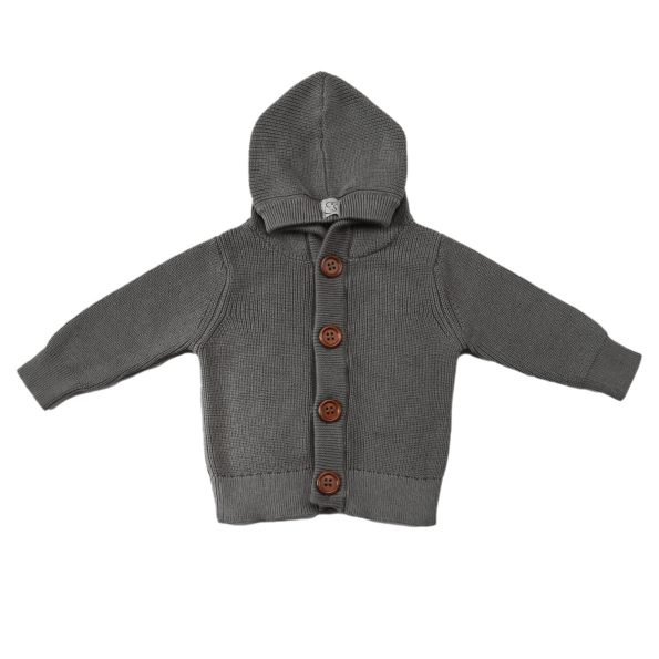Hooded Organic Cotton Baby and Kids Cardigan Grey