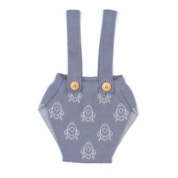 Organic Cotton Knitted Baby Romper with Footies in Blue