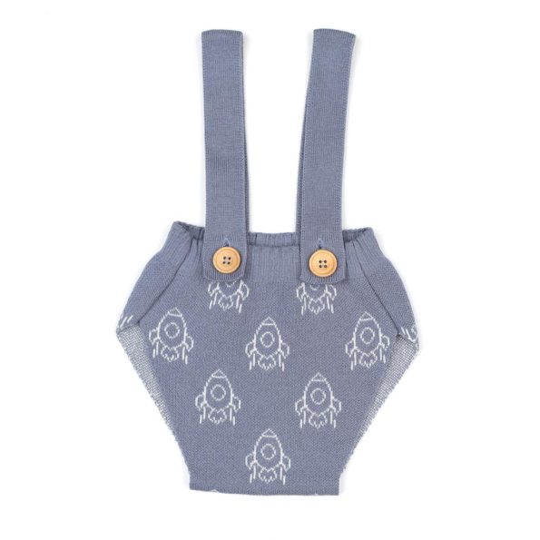 Organic Cotton Knitted Baby Romper with Footies in Blue