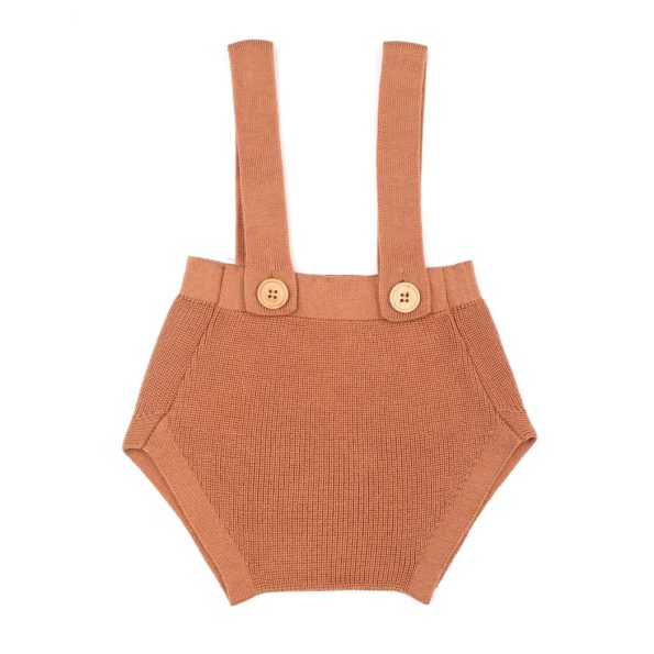Organic Cotton Knitted Baby Romper with Pants Brown