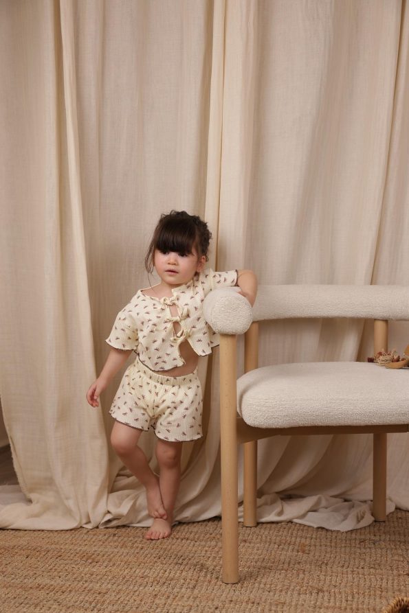 Lace-Up Bow Patterned Girls' Short Set