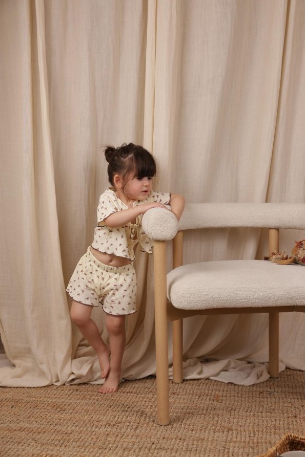 Lace-Up Bow Patterned Girls' Short Set