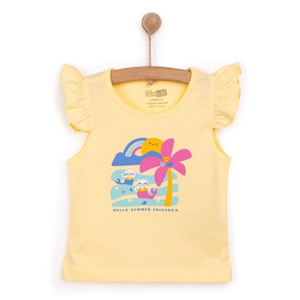 Girls' Basic T-Shirt with Round Neck in Yellow