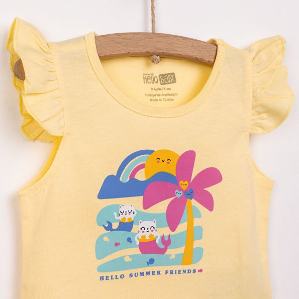 Girls' Basic T-Shirt with Round Neck in Yellow