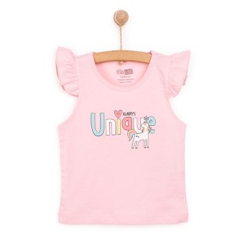 Baby Girl Basic T-Shirt with Round Neck and Sleeves in Pink