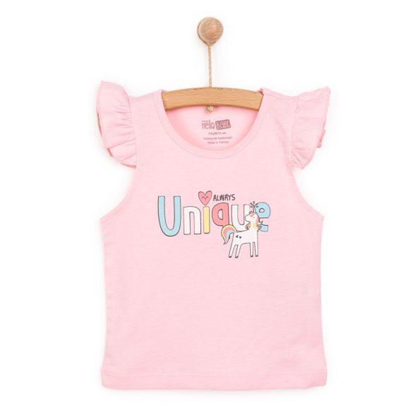 Baby Girl Basic T-Shirt with Round Neck and Sleeves in Pink