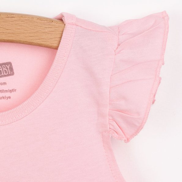 Baby Girl Basic T-Shirt with Round Neck and Sleeves in Pink