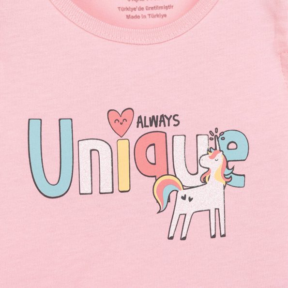 Baby Girl Basic T-Shirt with Round Neck and Sleeves in Pink