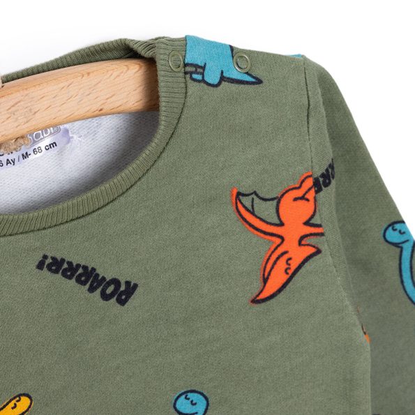 Boys' Dinosaur Print Long Sleeve Sweatshirt with Snap Buttons