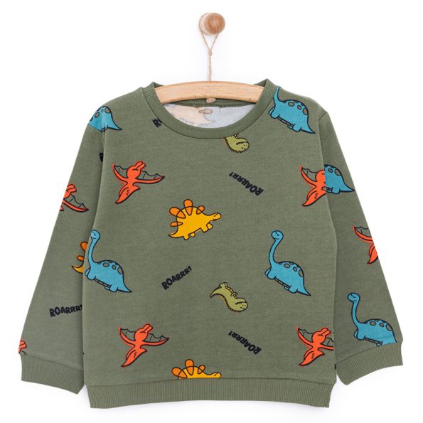Boys' Dinosaur Print Long Sleeve Sweatshirt with Snap Buttons