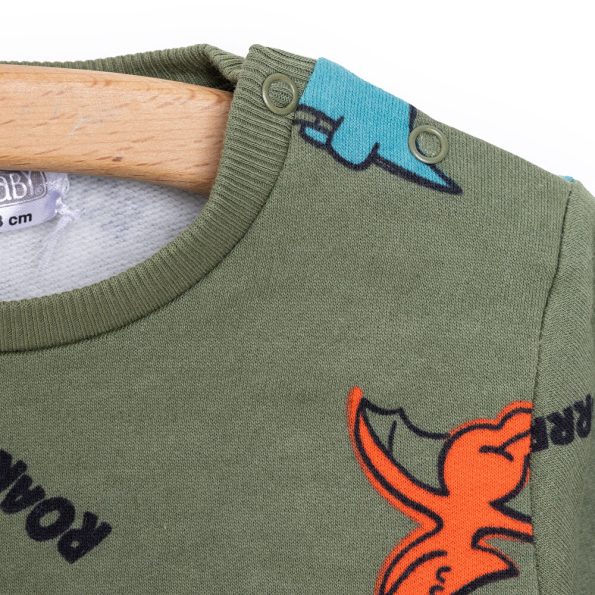 Boys' Dinosaur Print Long Sleeve Sweatshirt with Snap Buttons