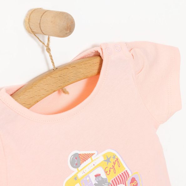 Baby Girl Basic T-shirt with Ice Cream Cart Print in Light Pink