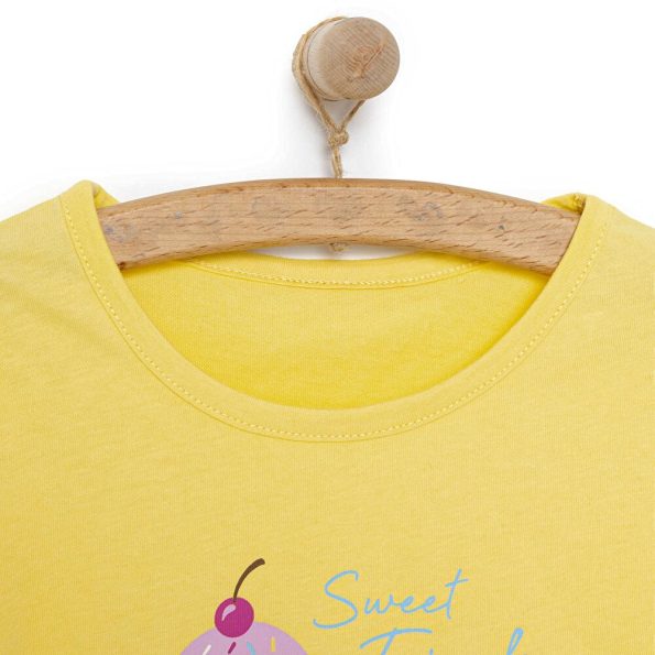 Girls' Basic T-Shirt with Ice Cream Print Yellow