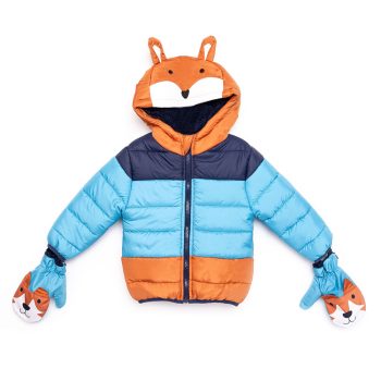 Boys' Basic Fox Patterned Jacket with Gloves in Blue