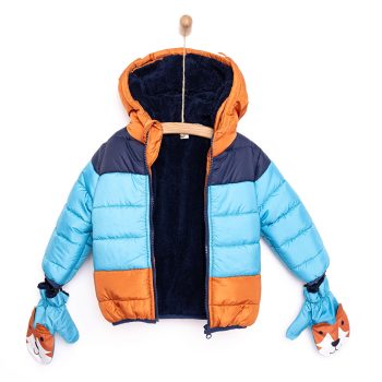 Boys' Basic Fox Patterned Jacket with Gloves in Blue