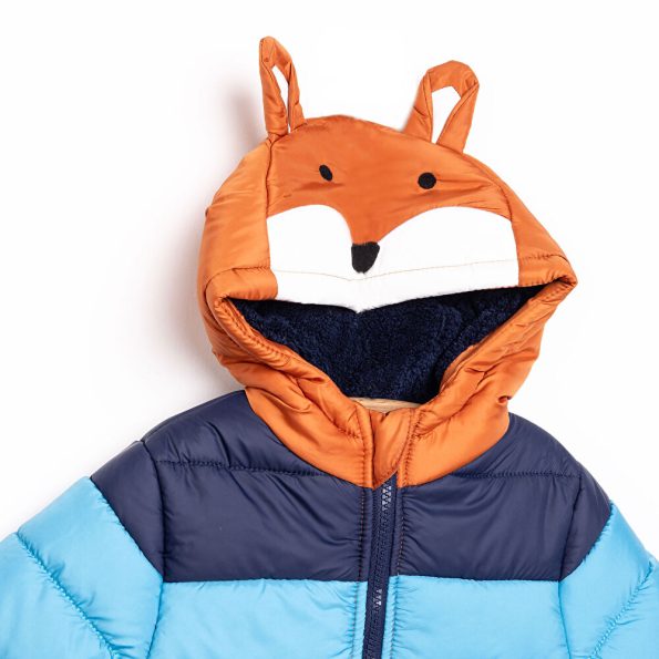 Boys' Basic Fox Patterned Jacket with Gloves in Blue