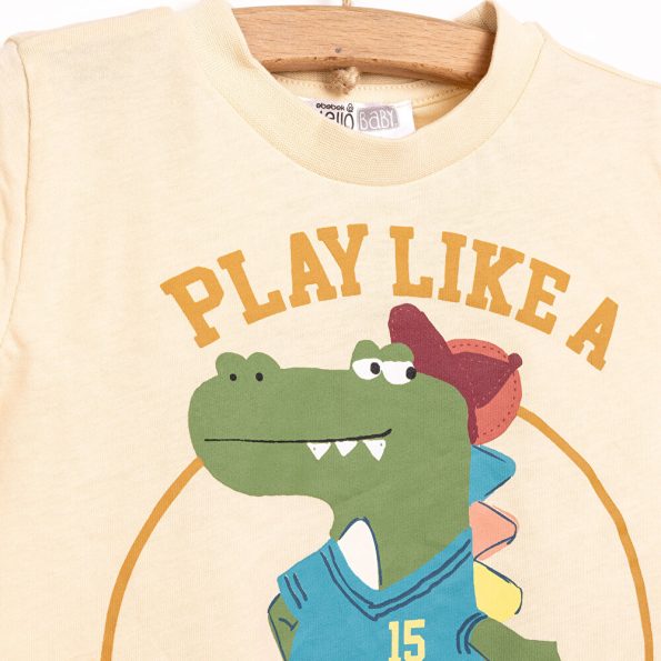Boys' Basic T-Shirt and Shorts Set with Champion Dinosaur Design