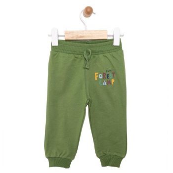 Boys' Basic Green Sweatpants with Ribbed Cuffs