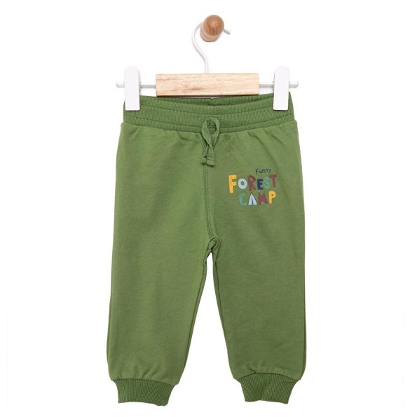 Boys' Basic Green Sweatpants with Ribbed Cuffs
