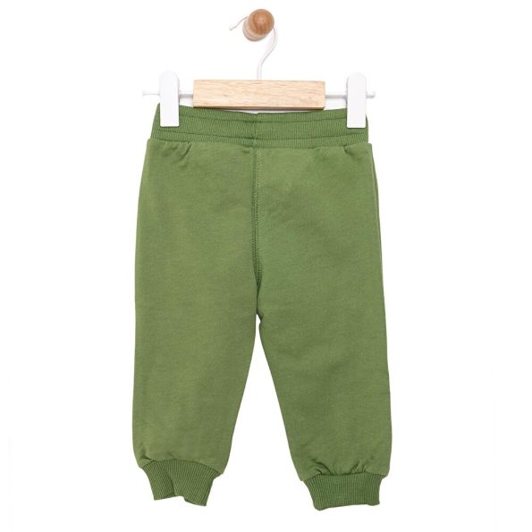 Boys' Basic Green Sweatpants with Ribbed Cuffs
