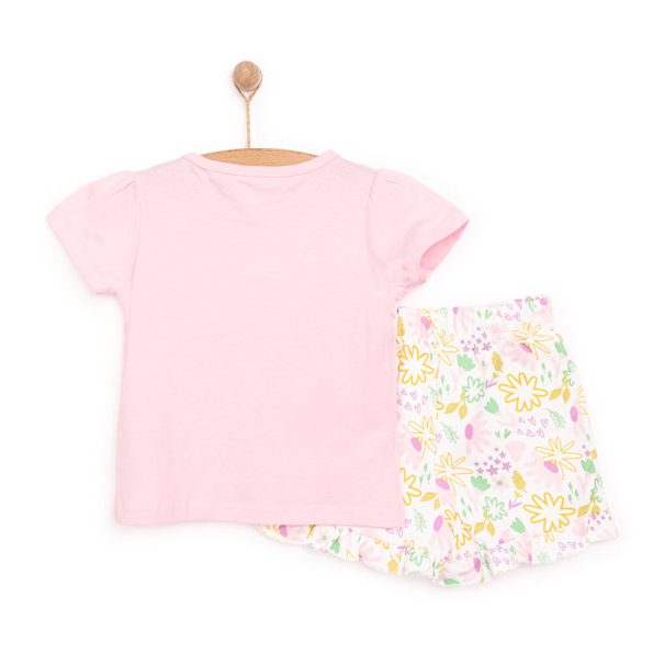 Girls' Basic T-Shirt and Shorts Set - Be Happy Design in Light Pink