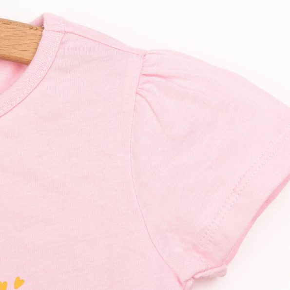 Girls' Basic T-Shirt and Shorts Set - Be Happy Design in Light Pink