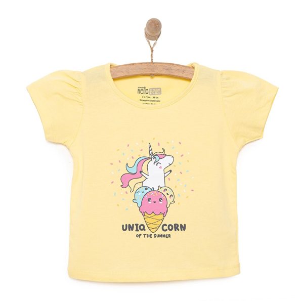 Girls' Basic T-Shirt with Ice Cream-Unicorn Print