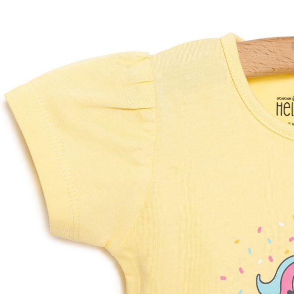 Girls' Basic T-Shirt with Ice Cream-Unicorn Print