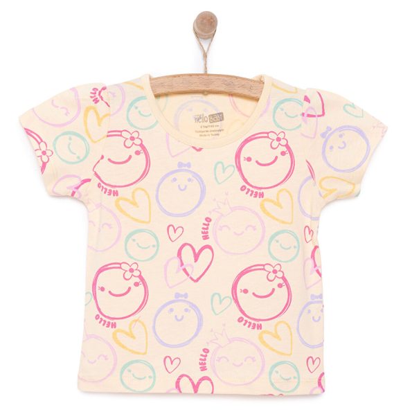 Baby Girl Basic T-Shirt with Smiley Face Print in Light Yellow