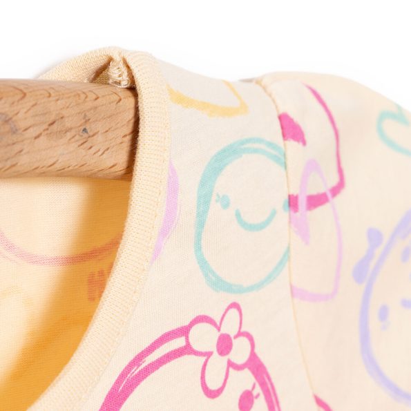 Baby Girl Basic T-Shirt with Smiley Face Print in Light Yellow