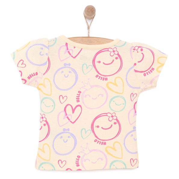Baby Girl Basic T-Shirt with Smiley Face Print in Light Yellow