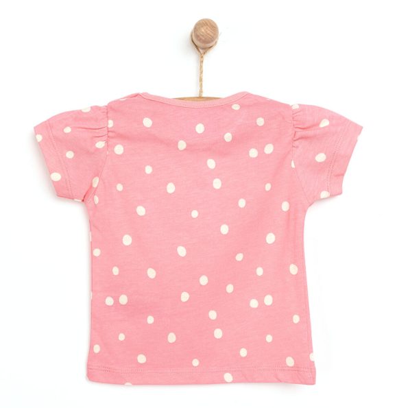Girls' Basic Happy Polka Dot T-Shirt in Dark Pink