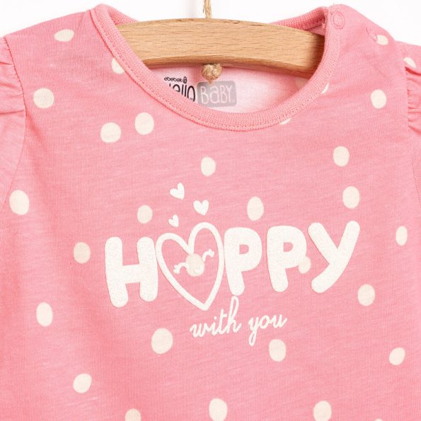 Girls' Basic Happy Polka Dot T-Shirt in Dark Pink