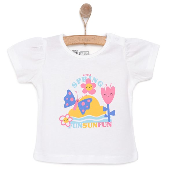 Girls' Basic Butterfly Print Crew Neck Short Sleeve T-Shirt