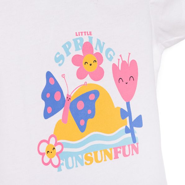 Girls' Basic Butterfly Print Crew Neck Short Sleeve T-Shirt