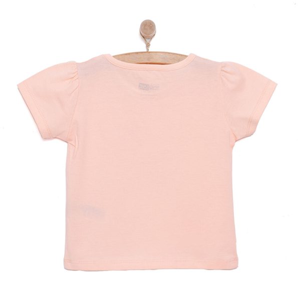 Girls' Basic T-Shirt with Rabbit Print in Salmon