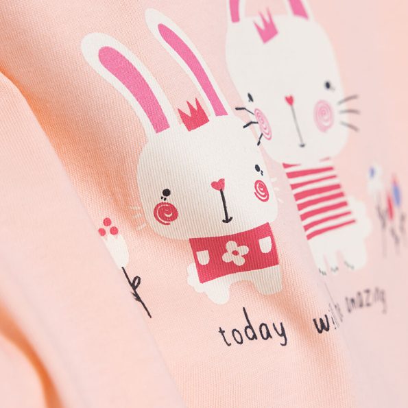 Girls' Basic T-Shirt with Rabbit Print in Salmon