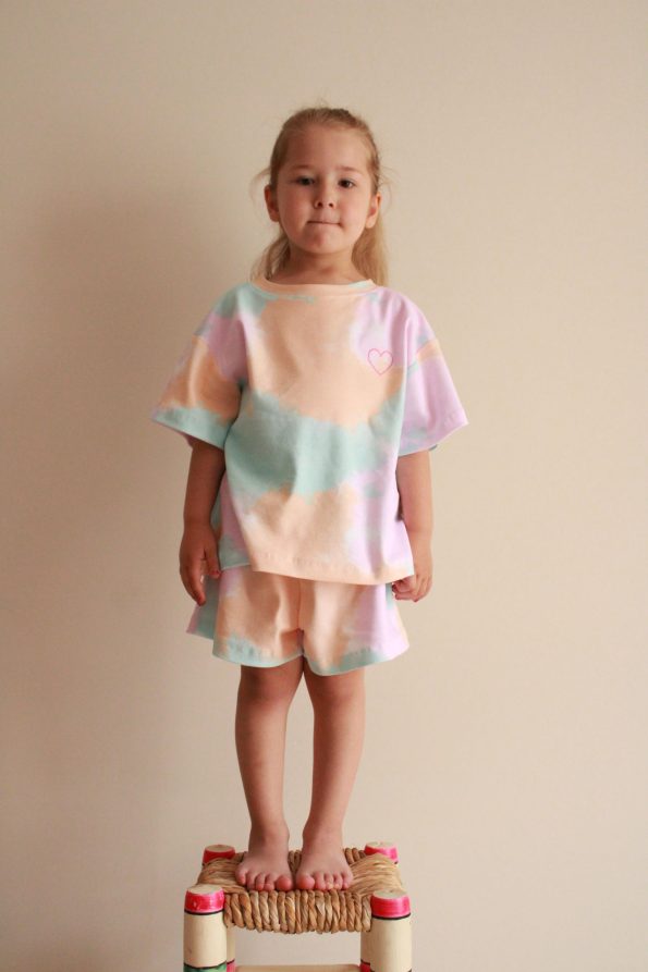 Tie-Dye Heart Embroidered Shorts Set