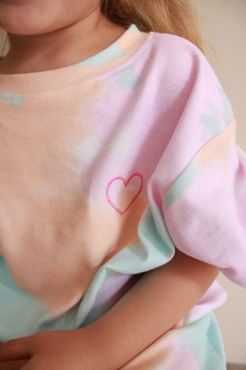 Tie-Dye Heart Embroidered Shorts Set