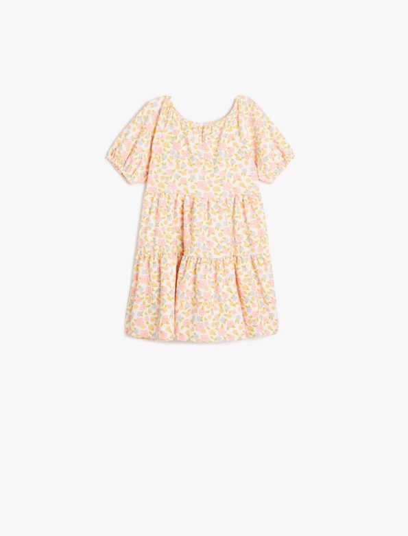 Girls' Balloon Sleeve Round Neck Floral Dress