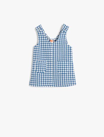 Girls' Midi Length Tweed Dress with Pockets Cotton Blend Sleeveless V-Neck