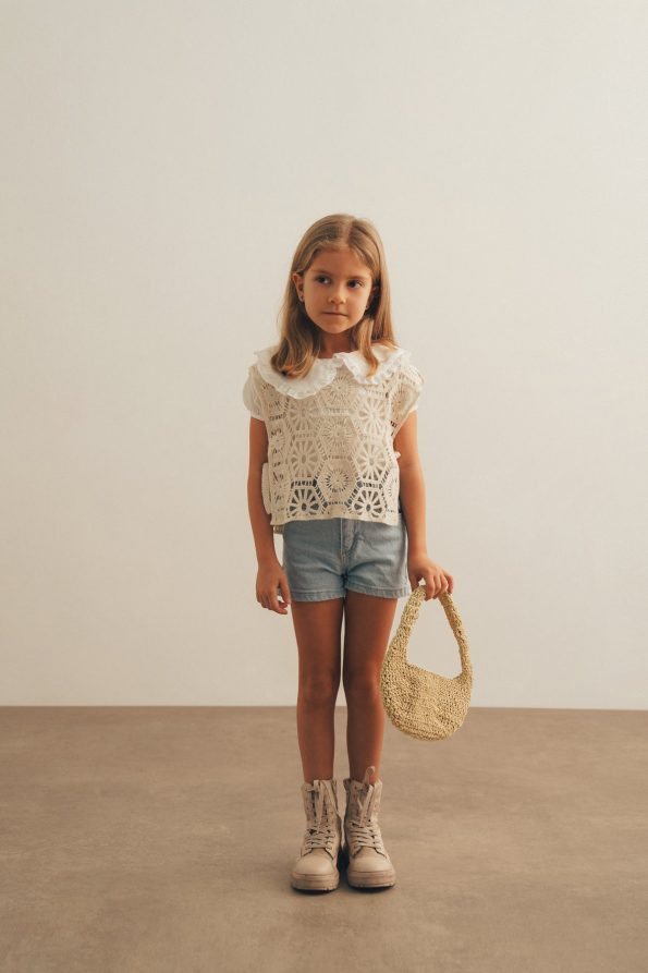 Beige Knit Vest and Shorts Set