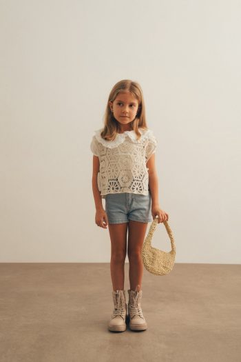 Beige Knitted Vest and Shorts Set